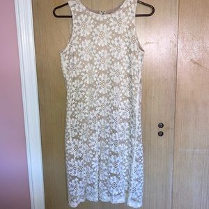 Ronni Nicole Cream and Tan Lace Layover Sleeveless Dress Size Small